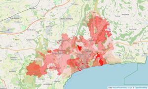 Heatmap of property prices in Sidmouth