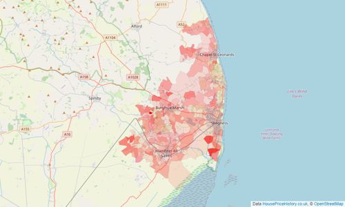 Heatmap of property prices in Skegness