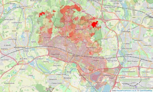 Heatmap of property prices in Slough