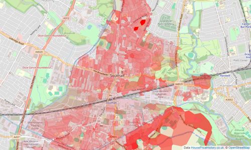 Heatmap of property prices in Southall