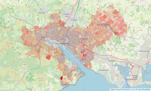 Heatmap of property prices in Southampton