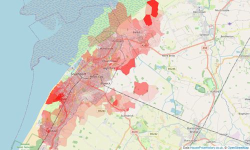 Heatmap of property prices in Southport