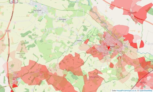 Heatmap of property prices in Southwell