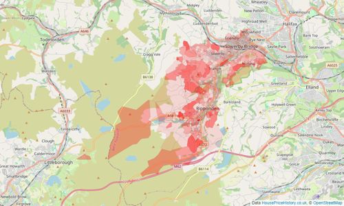 Heatmap of property prices in Sowerby Bridge