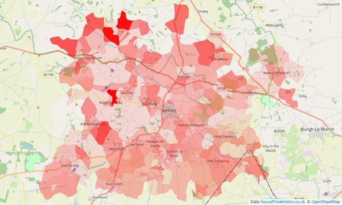 Heatmap of property prices in Spilsby