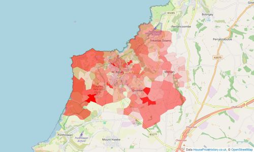 Heatmap of property prices in St Agnes