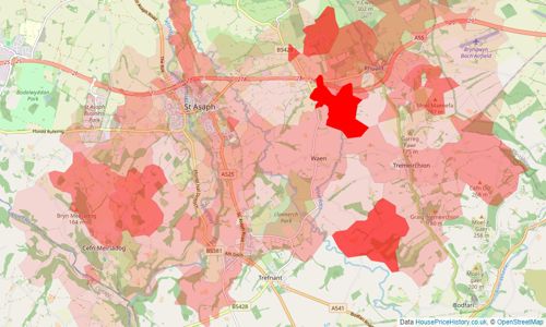 Heatmap of property prices in St Asaph