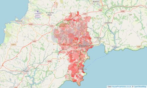 Heatmap of property prices in St Austell