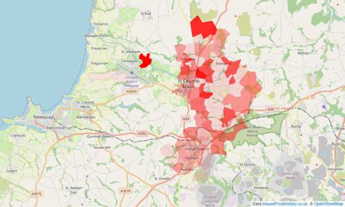 Heatmap of property prices in St Columb