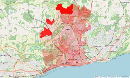 Heatmap of property prices in St Leonards-on-sea