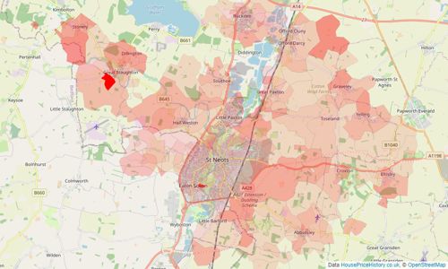 Heatmap of property prices in St Neots