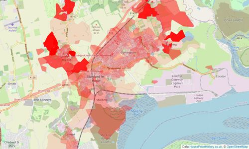 Heatmap of property prices in Stanford-le-hope