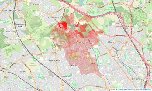 Heatmap of property prices in Stanmore