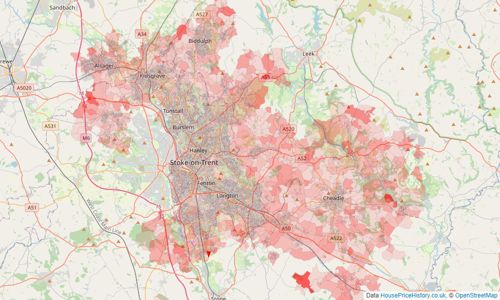 Heatmap of property prices in Stoke-on-trent