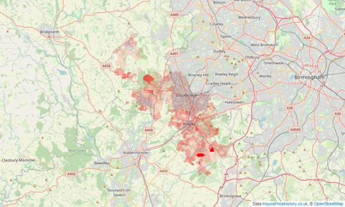 Heatmap of property prices in Stourbridge