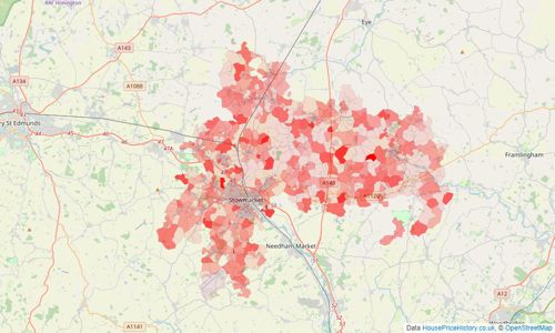 Heatmap of property prices in Stowmarket