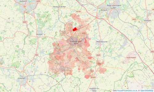 Heatmap of property prices in Stratford-upon-avon