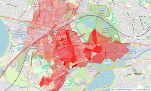 Heatmap of property prices in Sunbury-on-thames