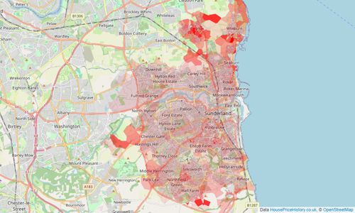 Heatmap of property prices in Sunderland