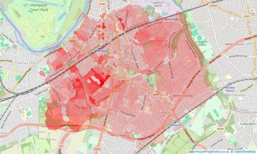 Heatmap of property prices in Surbiton