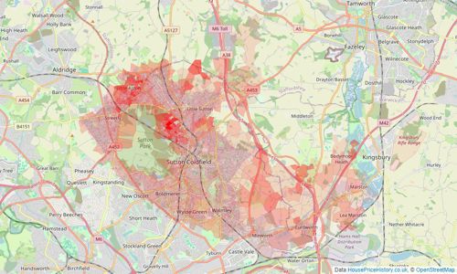 Heatmap of property prices in Sutton Coldfield