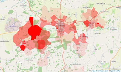 Heatmap of property prices in Swaffham