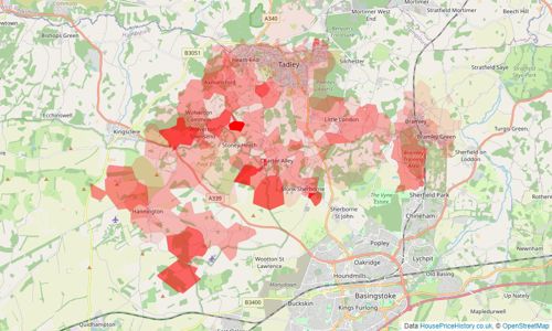 Heatmap of property prices in Tadley