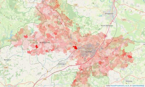 Heatmap of property prices in Taunton