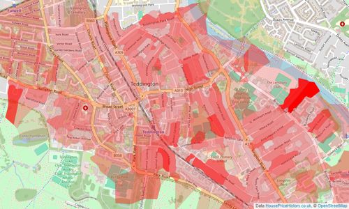 Heatmap of property prices in Teddington