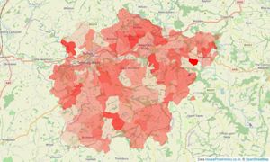 Heatmap of property prices in Tenbury Wells