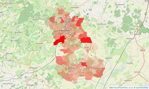 Heatmap of property prices in Tenterden