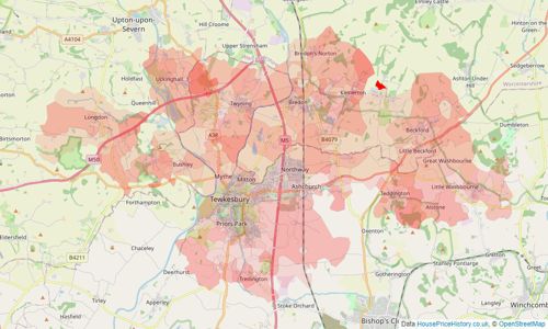 Heatmap of property prices in Tewkesbury