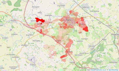 Heatmap of property prices in Thame