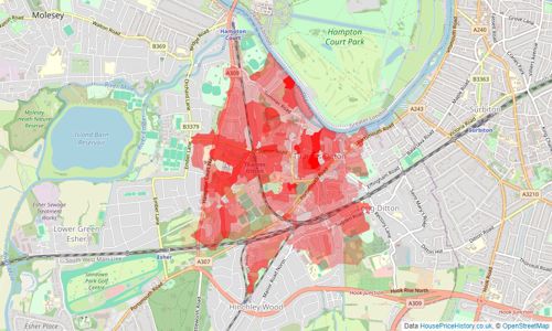 Heatmap of property prices in Thames Ditton