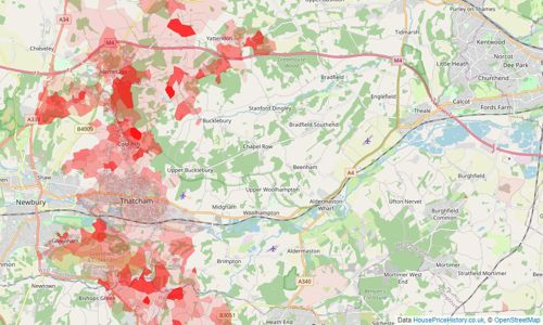 Heatmap of property prices in Thatcham