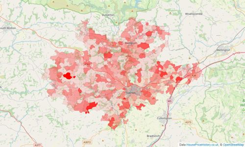 Heatmap of property prices in Tiverton