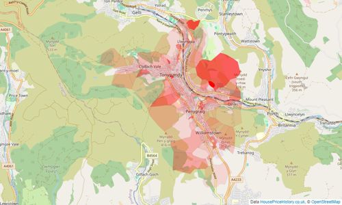 Heatmap of property prices in Tonypandy