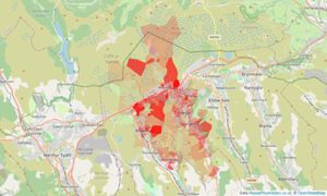 Heatmap of property prices in Tredegar