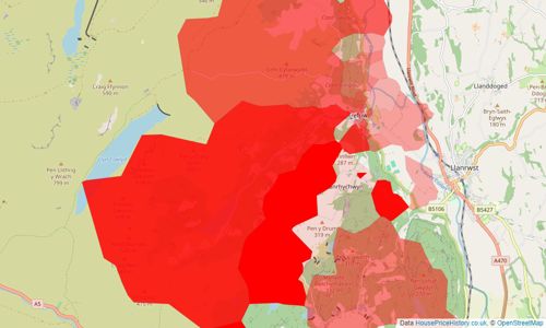 Heatmap of property prices in Trefriw