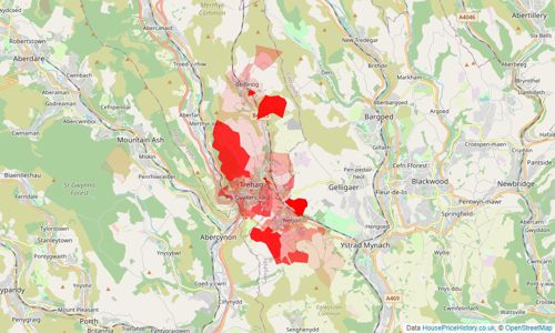 Heatmap of property prices in Treharris