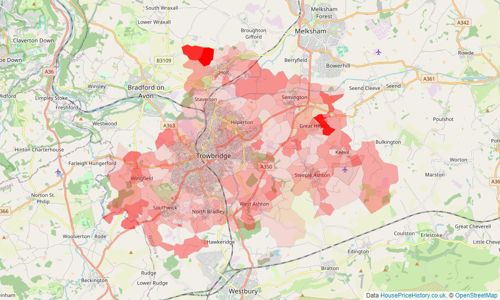 Heatmap of property prices in Trowbridge