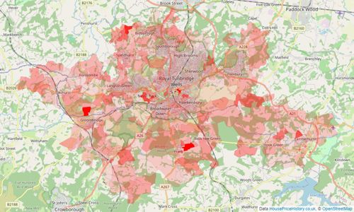 Heatmap of property prices in Tunbridge Wells