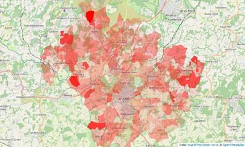 Heatmap of property prices in Uckfield