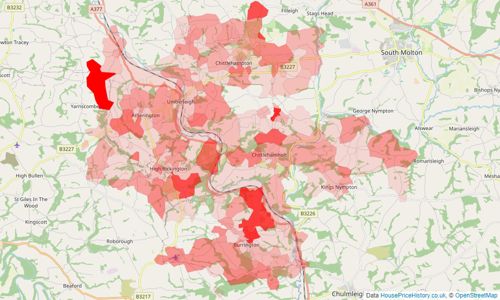 Heatmap of property prices in Umberleigh