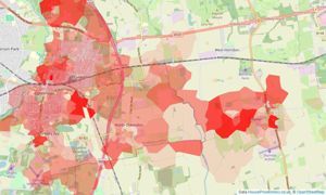 Heatmap of property prices in Upminster