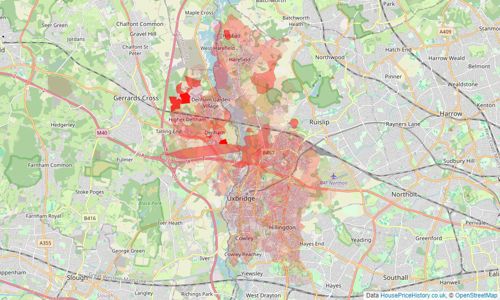 Heatmap of property prices in Uxbridge