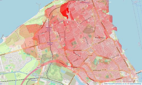 Heatmap of property prices in Wallasey