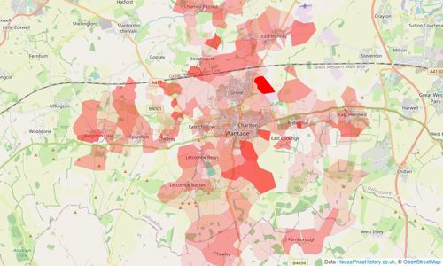 Heatmap of property prices in Wantage