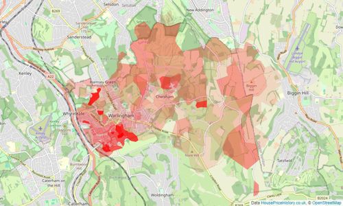 Heatmap of property prices in Warlingham