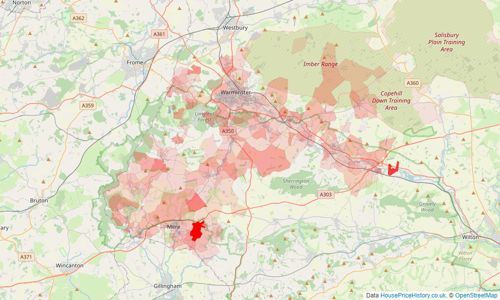 Heatmap of property prices in Warminster